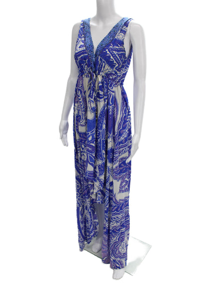 Camilla Loves Intermix Women Maxi Dress Silk Paisley Sleeveless Blue Size 1