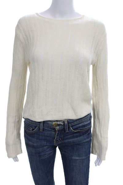 MNG Womens Ivory Cotton Blend Pullover Sweater Long Sleeve Round Neck Size S