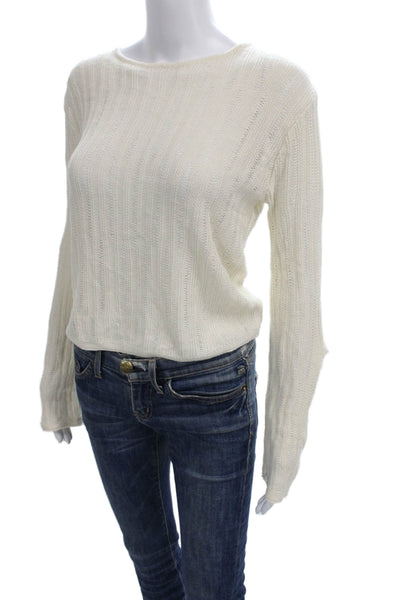 MNG Womens Ivory Cotton Blend Pullover Sweater Long Sleeve Round Neck Size S