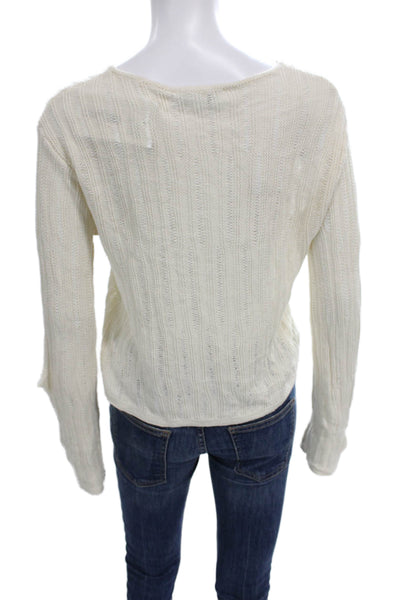 MNG Womens Ivory Cotton Blend Pullover Sweater Long Sleeve Round Neck Size S