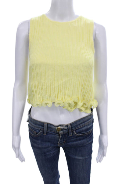 Zara Women Cropped Tank Yellow Sleeveless Round Neck Size S