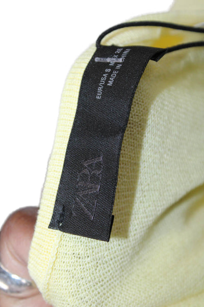Zara Women Cropped Tank Yellow Sleeveless Round Neck Size S