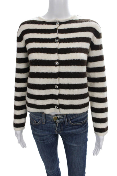 MNG Women Striped Brown Cardigan Long Sleeve Round Neck Polyester Size S