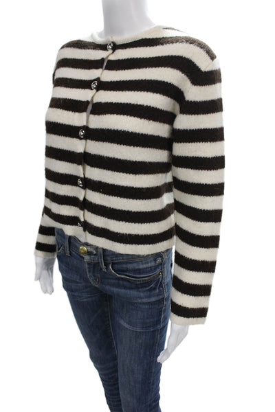 MNG Women Striped Brown Cardigan Long Sleeve Round Neck Polyester Size S