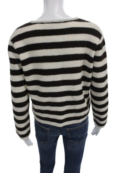MNG Women Striped Brown Cardigan Long Sleeve Round Neck Polyester Size S