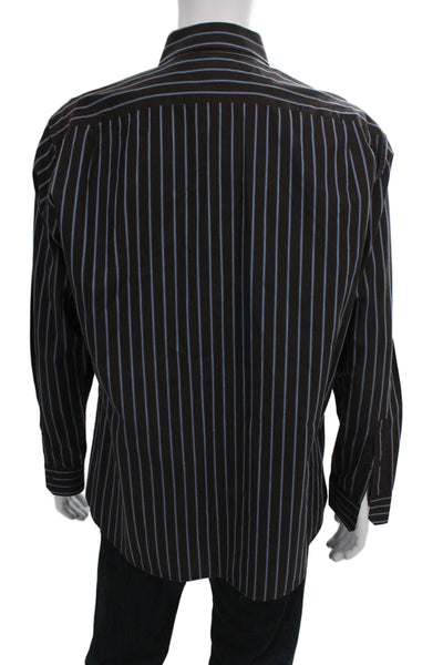 Michael Michael Kors Mens Button Up Collared Striped Brown Cotton Shirt Size XL