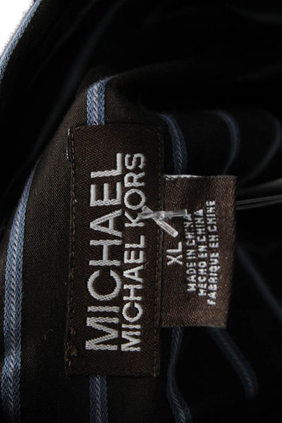 Michael Michael Kors Mens Button Up Collared Striped Brown Cotton Shirt Size XL