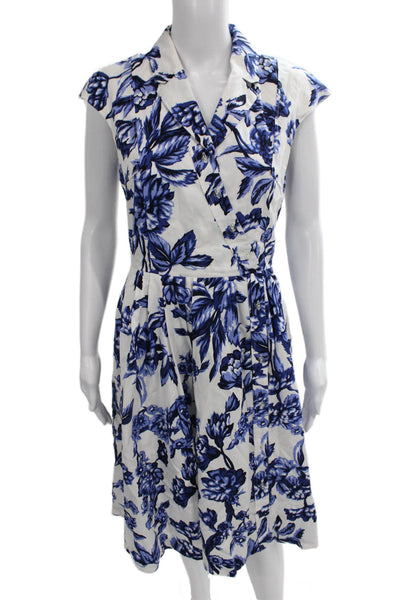 Lela Rose Womens Wrap Dress White Floral Short Sleeve Knee Length Size 6