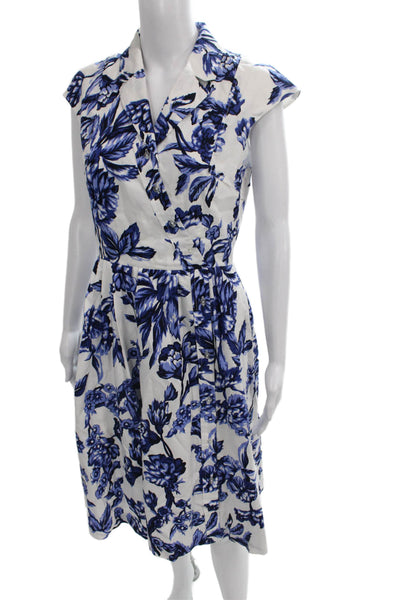 Lela Rose Womens Wrap Dress White Floral Short Sleeve Knee Length Size 6