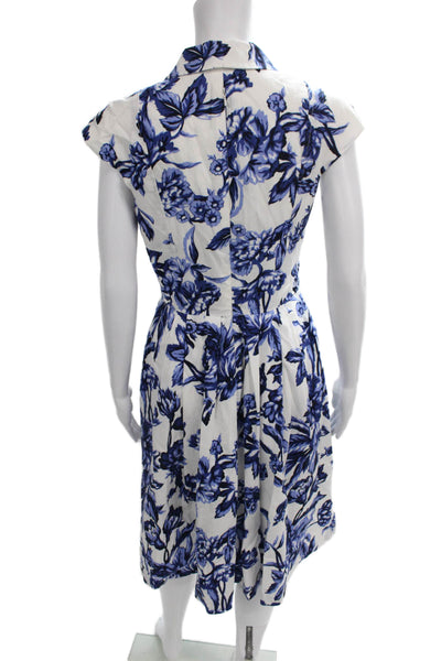 Lela Rose Womens Wrap Dress White Floral Short Sleeve Knee Length Size 6