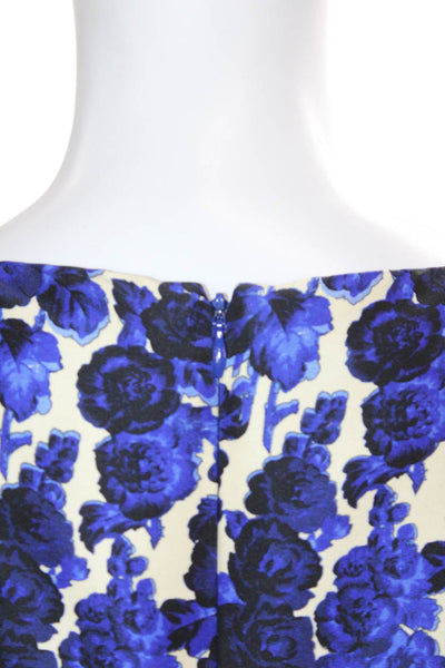 Carolina Herrera Women Fit & Flare Floral Blue Dress V-Neck Short Sleeve Size 6