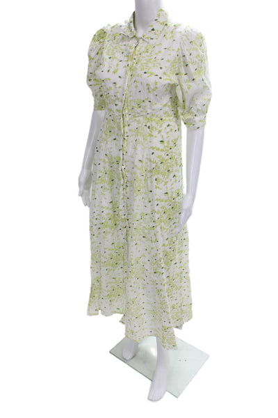 India Amory Womens Shirt Dress White Cotton Collared Half Sleeve Maxi Size S