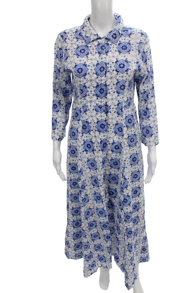 India Amory Womens Maxi Dress White Geometric Cotton 3/4 Sleeve Size 2