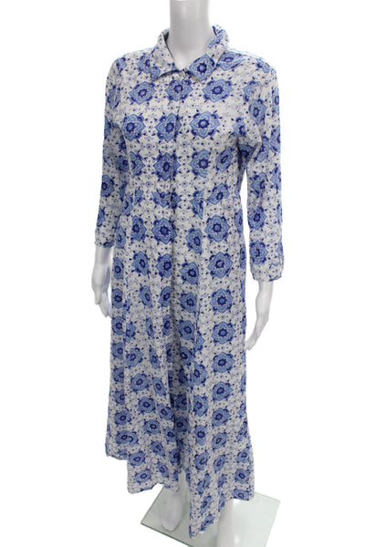 India Amory Womens Maxi Dress White Geometric Cotton 3/4 Sleeve Size 2