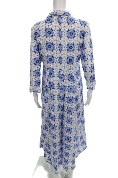India Amory Womens Maxi Dress White Geometric Cotton 3/4 Sleeve Size 2