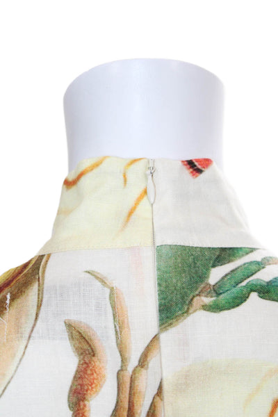 Alemais Womens Fit & Flare Knee Length White Linen Dress Long Sleeve Zip Size 4