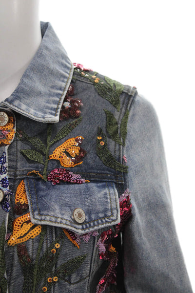 Gabby Isabella Women Basic Jacket Blue Cotton Blend Floral Button Size XS