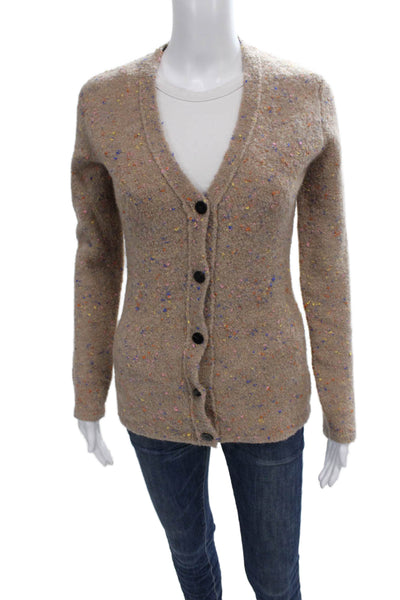 Theory Womens Merino Wool V Neck Solid Long Sleeve Cardigan Beige Petite Size S