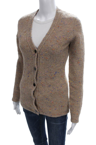 Theory Womens Merino Wool V Neck Solid Long Sleeve Cardigan Beige Petite Size S