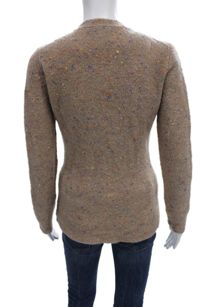 Theory Womens Merino Wool V Neck Solid Long Sleeve Cardigan Beige Petite Size S