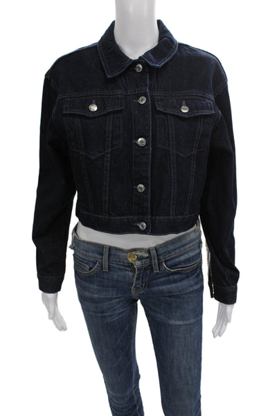Zara Women Basic Jacket Blue Cotton Button Long Sleeve Size S
