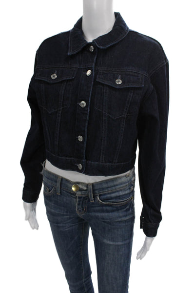 Zara Women Basic Jacket Blue Cotton Button Long Sleeve Size S