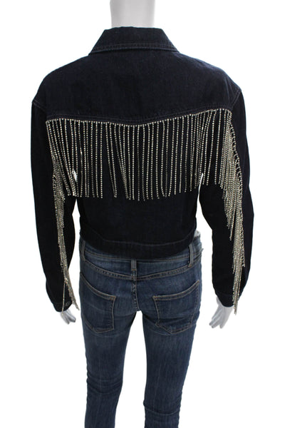 Zara Women Basic Jacket Blue Cotton Button Long Sleeve Size S