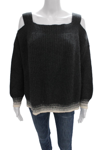 Kash Womens Pullover Sweater Gray Wool Blend Square Neck Long Sleeve Size 40
