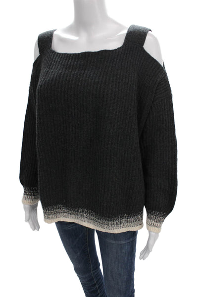 Kash Womens Pullover Sweater Gray Wool Blend Square Neck Long Sleeve Size 40