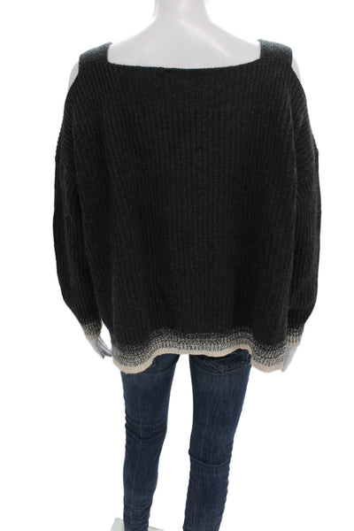 Kash Womens Pullover Sweater Gray Wool Blend Square Neck Long Sleeve Size 40