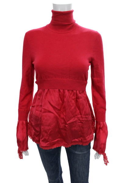 Les Copains Women Blouse Sweater Red Viscose Turtleneck Long Sleeve Size 40