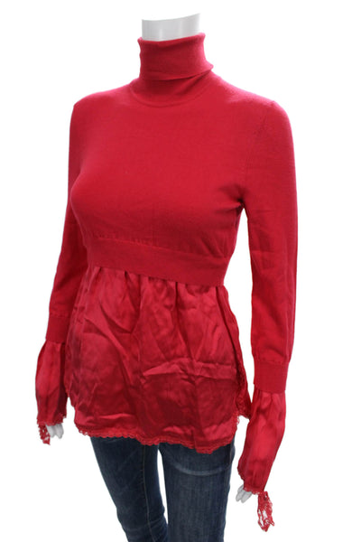 Les Copains Women Blouse Sweater Red Viscose Turtleneck Long Sleeve Size 40