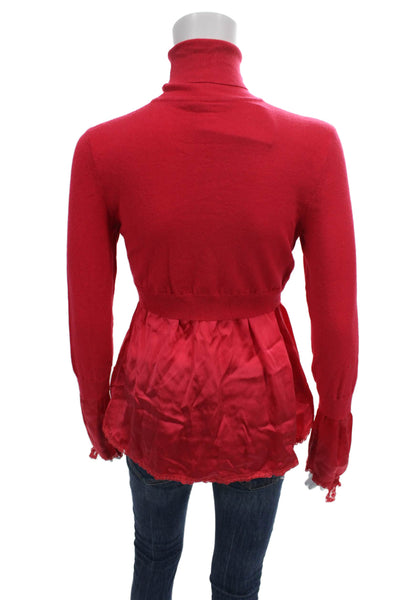 Les Copains Women Blouse Sweater Red Viscose Turtleneck Long Sleeve Size 40