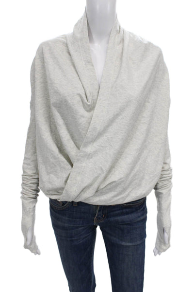 Lululemon Womens Wrap Sweater Gray V-Neck Long Sleeve Pima Cotton Size 4