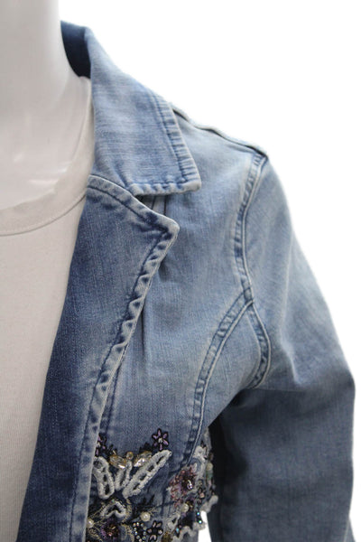 Nice Instanbul Women Basic Jacket Blue Cotton 3/4 Sleeve Zip Solid Size S