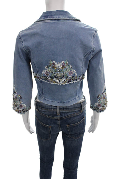 Nice Instanbul Women Basic Jacket Blue Cotton 3/4 Sleeve Zip Solid Size S