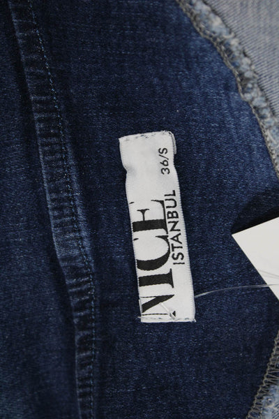 Nice Instanbul Women Basic Jacket Blue Cotton 3/4 Sleeve Zip Solid Size S
