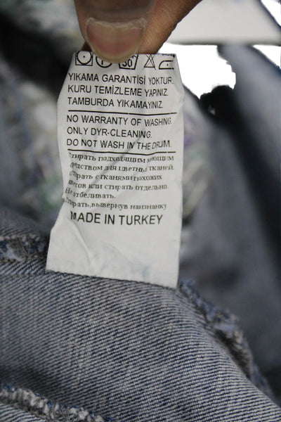 Nice Instanbul Women Basic Jacket Blue Cotton 3/4 Sleeve Zip Solid Size S