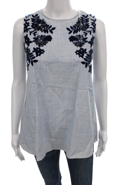 Zara Basic Womens Tunic Blouse Sleeveless Blue Linen Blend Floral Size XS