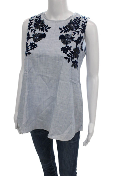 Zara Basic Womens Tunic Blouse Sleeveless Blue Linen Blend Floral Size XS