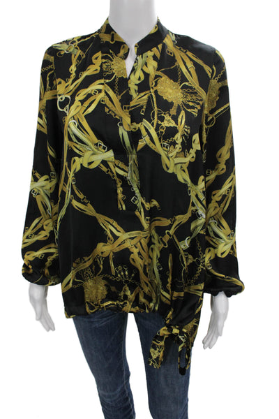 Jeff Gallano Womens Black Collared Basic Long Sleeve Blouse Polyester Size 1
