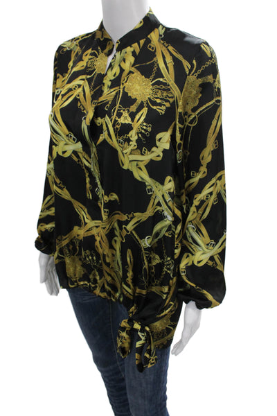 Jeff Gallano Womens Black Collared Basic Long Sleeve Blouse Polyester Size 1