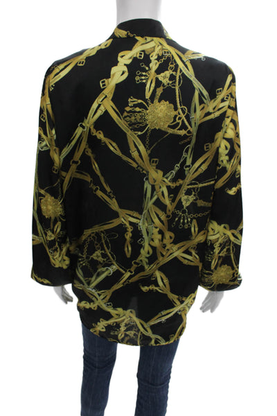 Jeff Gallano Womens Black Collared Basic Long Sleeve Blouse Polyester Size 1