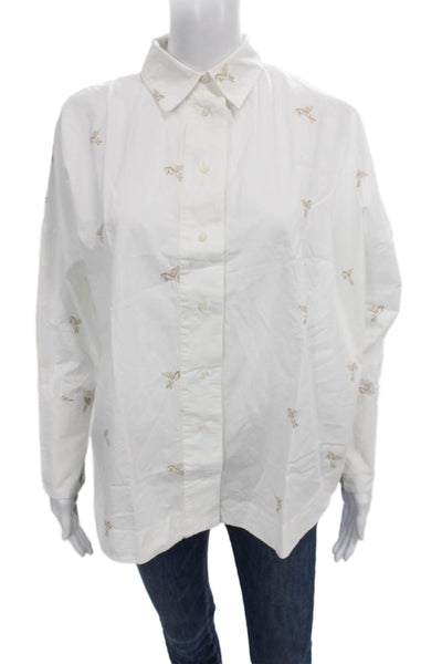 Zara Basic Women Animal Print Cotton Button Up Blouse Long Sleeve Size XS