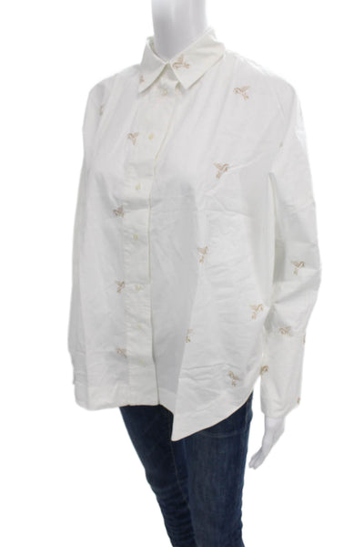 Zara Basic Women Animal Print Cotton Button Up Blouse Long Sleeve Size XS