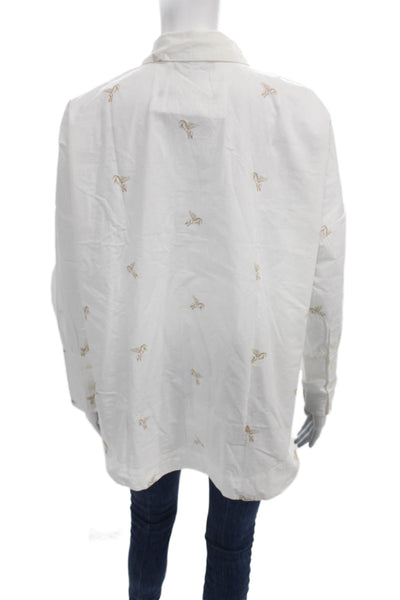 Zara Basic Women Animal Print Cotton Button Up Blouse Long Sleeve Size XS