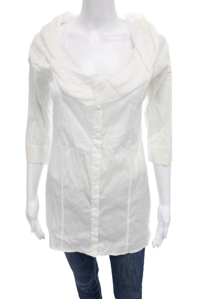 D. Exterior Womens Tunic Blouse Cowl Neck Cotton White 3/4 Sleeve Size XS