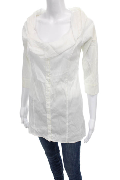 D. Exterior Womens Tunic Blouse Cowl Neck Cotton White 3/4 Sleeve Size XS