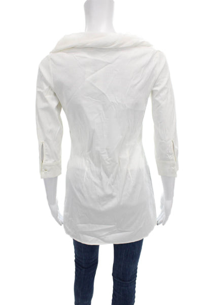 D. Exterior Womens Tunic Blouse Cowl Neck Cotton White 3/4 Sleeve Size XS