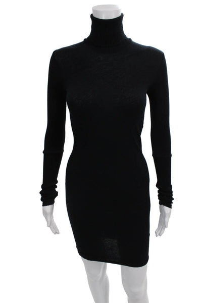 Enza Costa Womens Black Bodycon Dress Cotton Long Sleeve Turtleneck Size XS